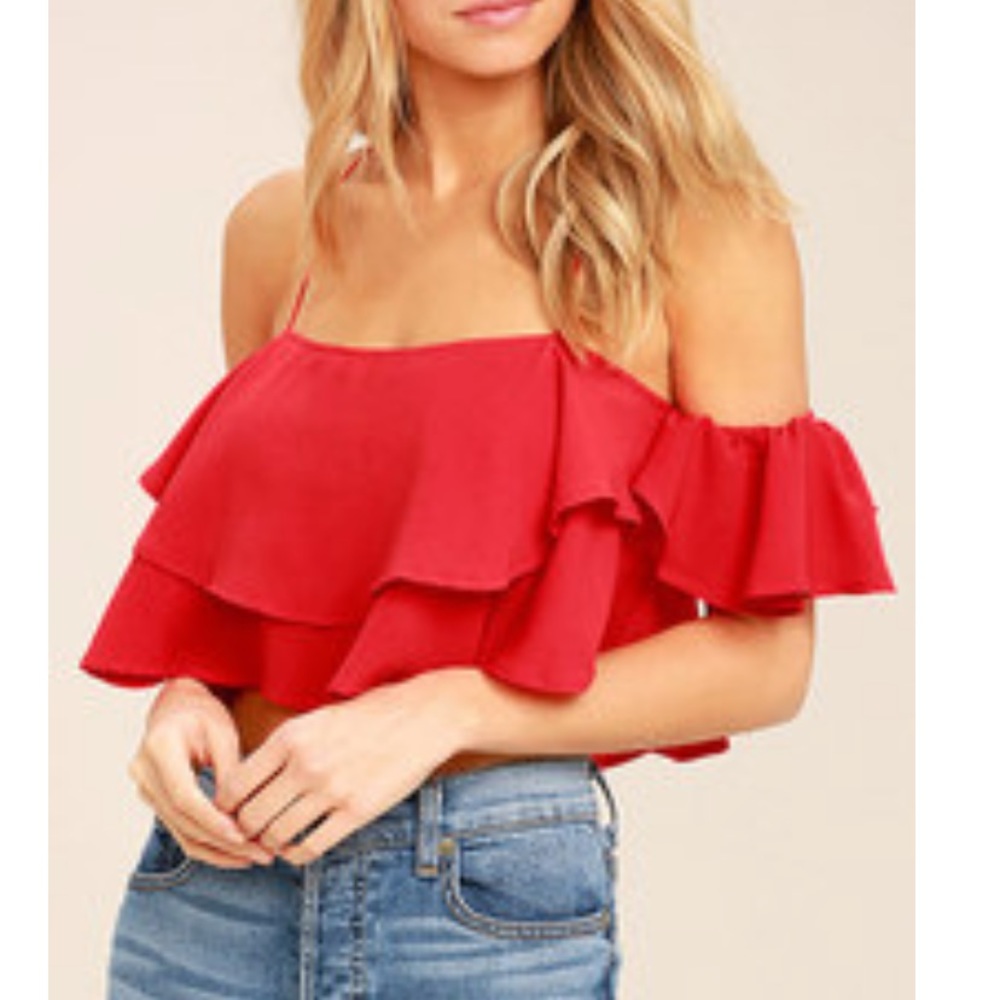 Lulus Red Off-the-shoulder Crop Top Size M